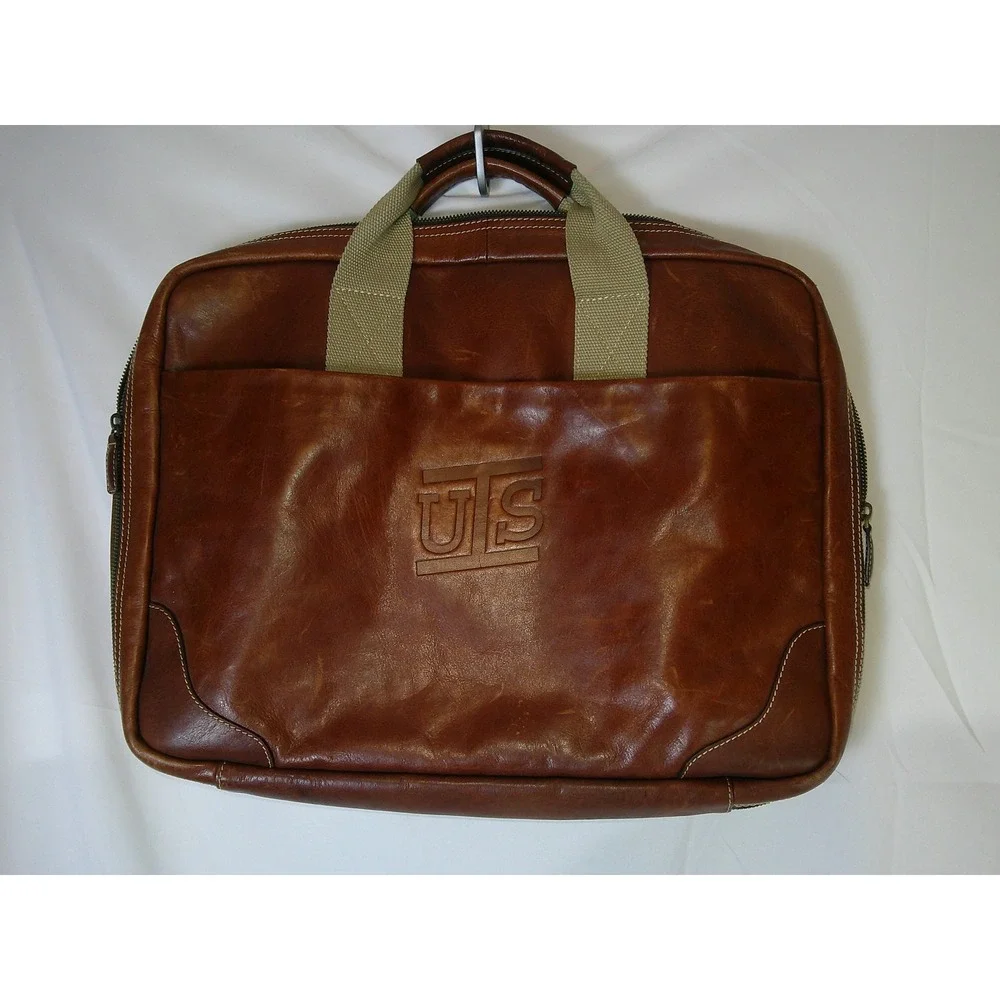 Brown Leather Briefcase Laptop‎ Bag Distressed Professional Work Bag